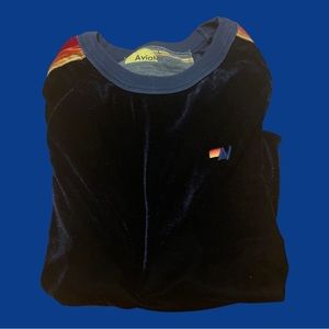 Women’s Aviator Nation black and rainbow velvet long sleeve shirt